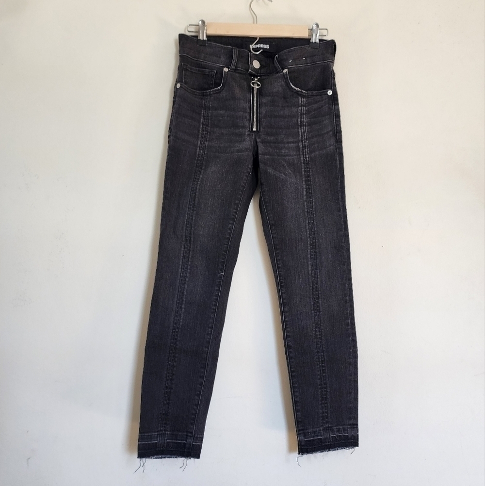 Express High-Rise Exposed Zip Cropped Skinny Jeans size 2R